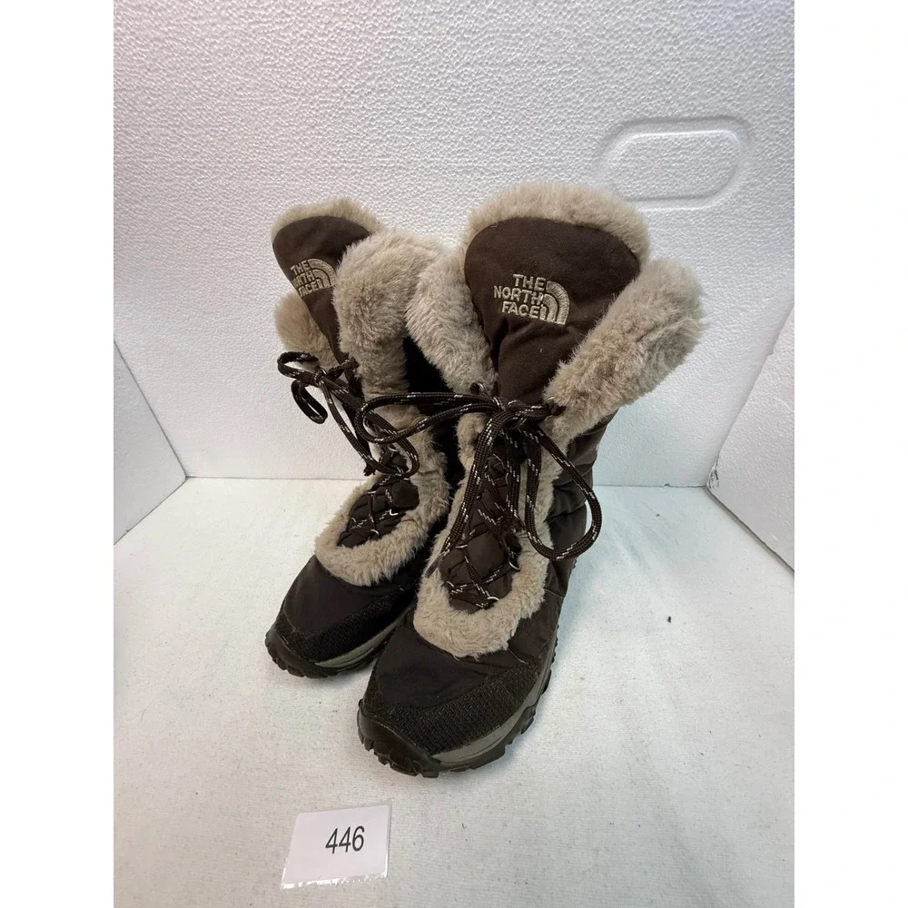 The North Face Winter‎ Boots Women 7 Brown Faux Fur Trim Lace Up Tall